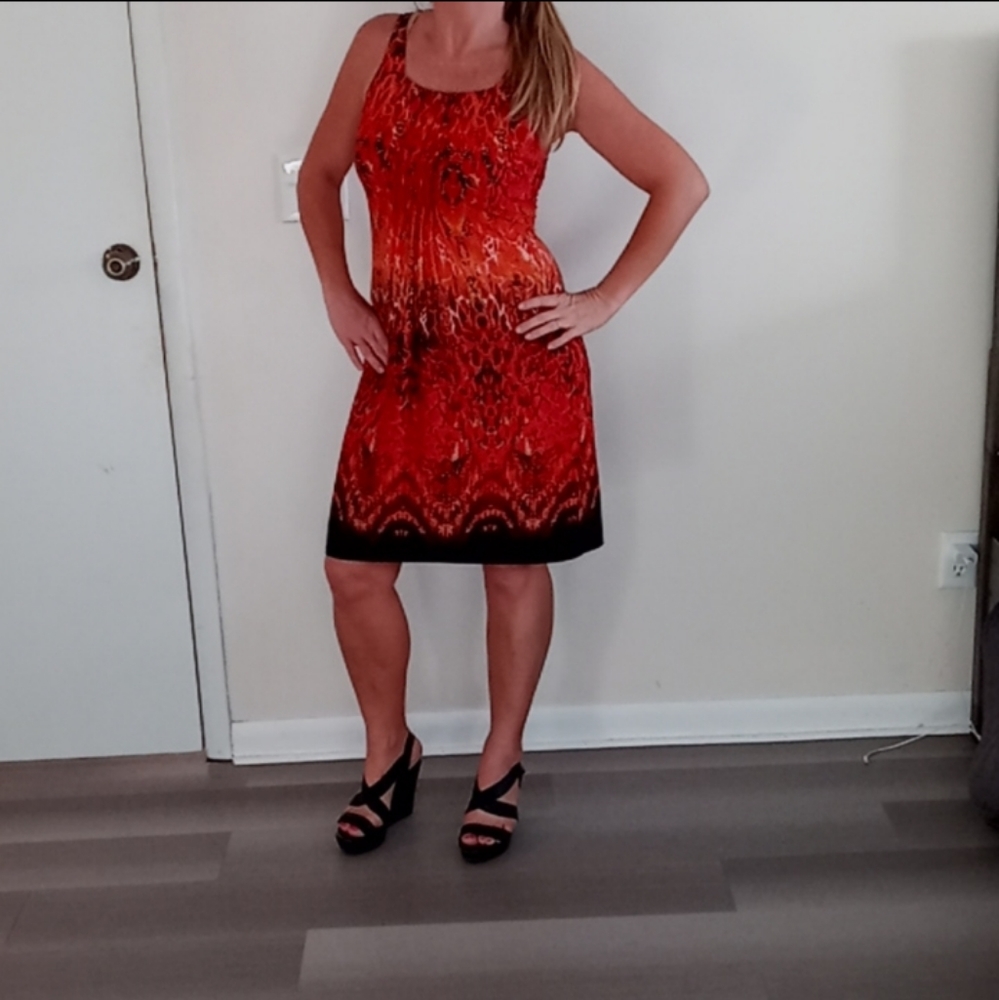 Cute Orange & Black Midi Sundress